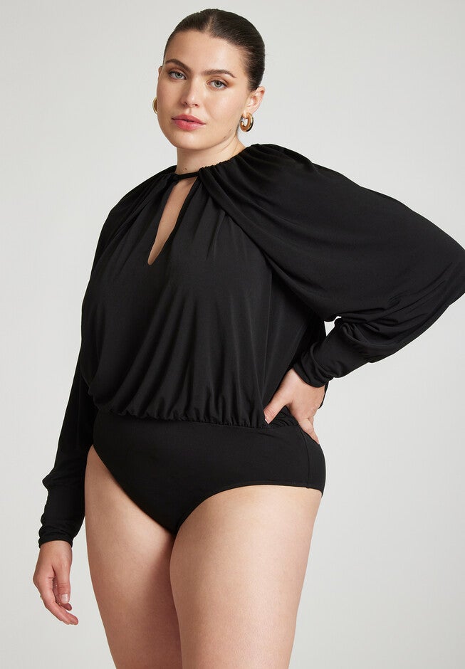Draped Neckline Bodysuit, BLACK ONYX, hi-res image number null
