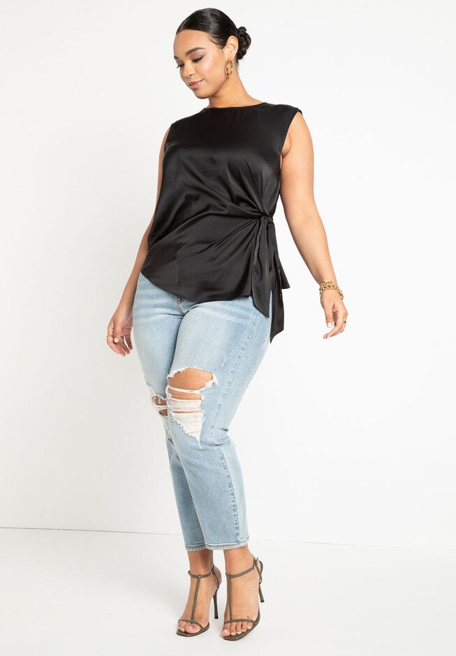 Tie Side Satin Tank, , alternate image number null
