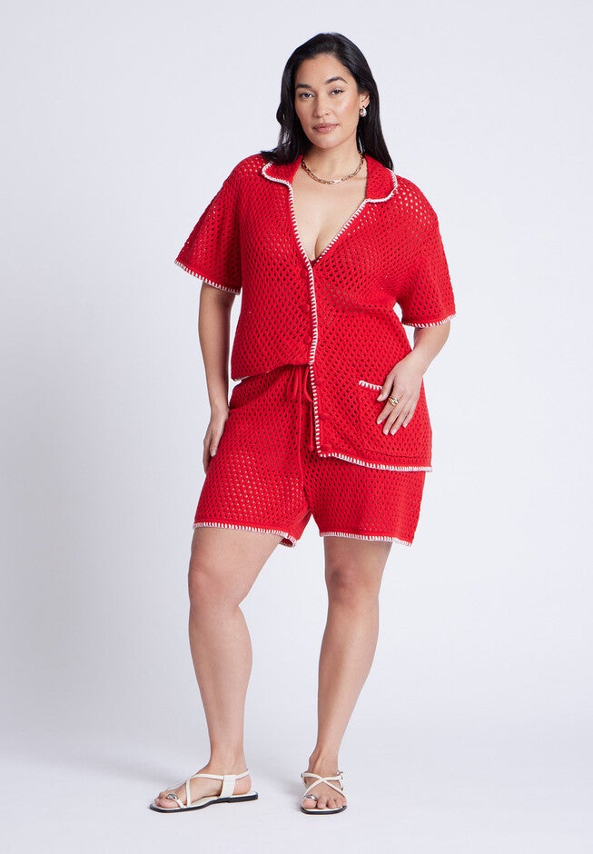 Crochet Sweater Tee, FLAME SCARLET, alternate image number null