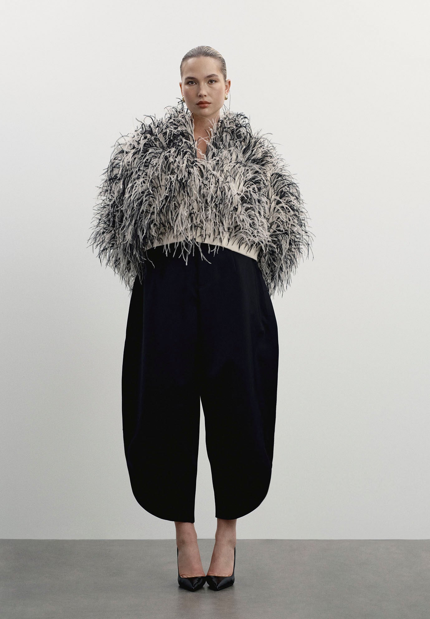 Ostrich Feather Cropped Jacket