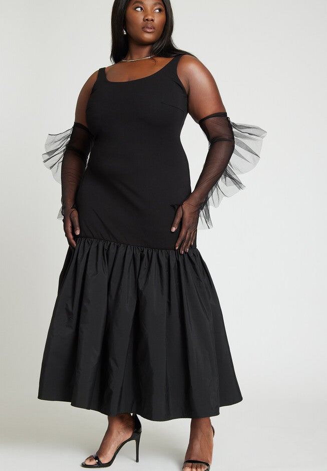Knit Dress With Taffeta Skirt, , alternate image number null