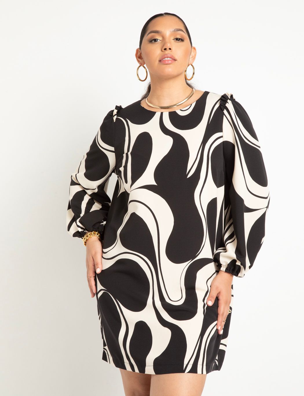 Puff Sleeve Dress with Ruffle Details - Easy Fit, 4476420 | Eloquii 