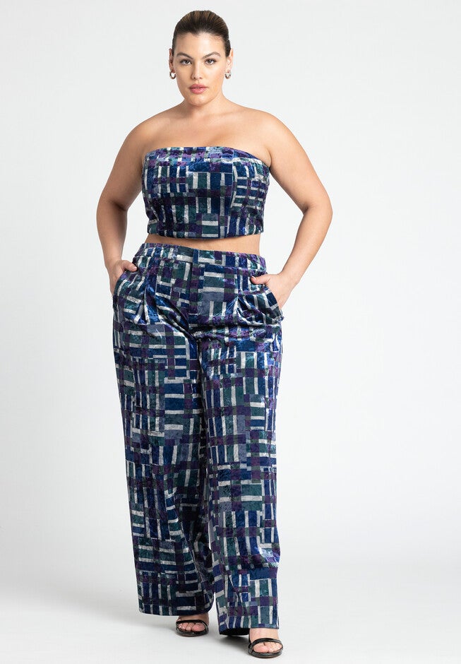 Printed Velvet Strapless Top, , alternate image number null