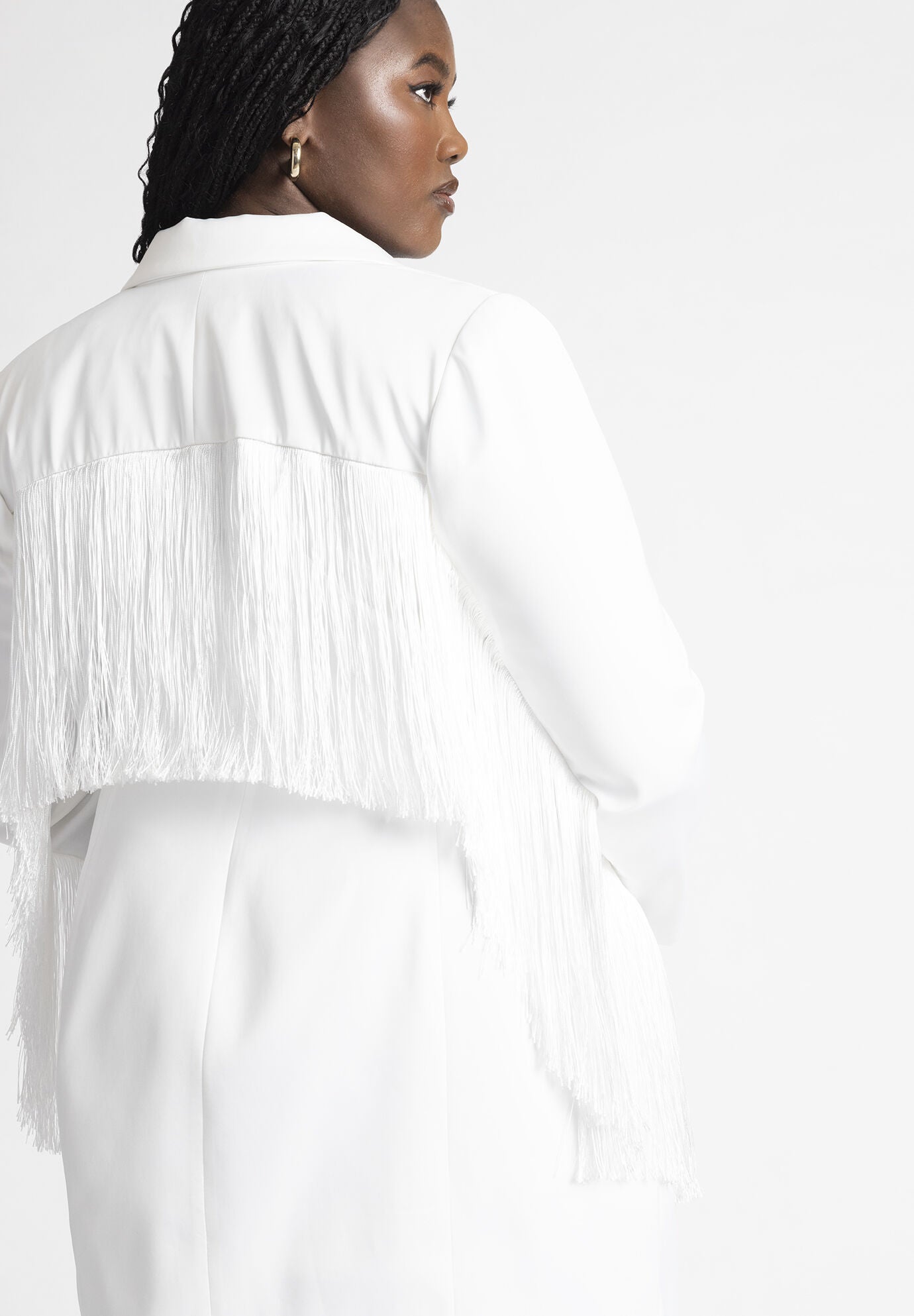 White fringe shop blazer dress