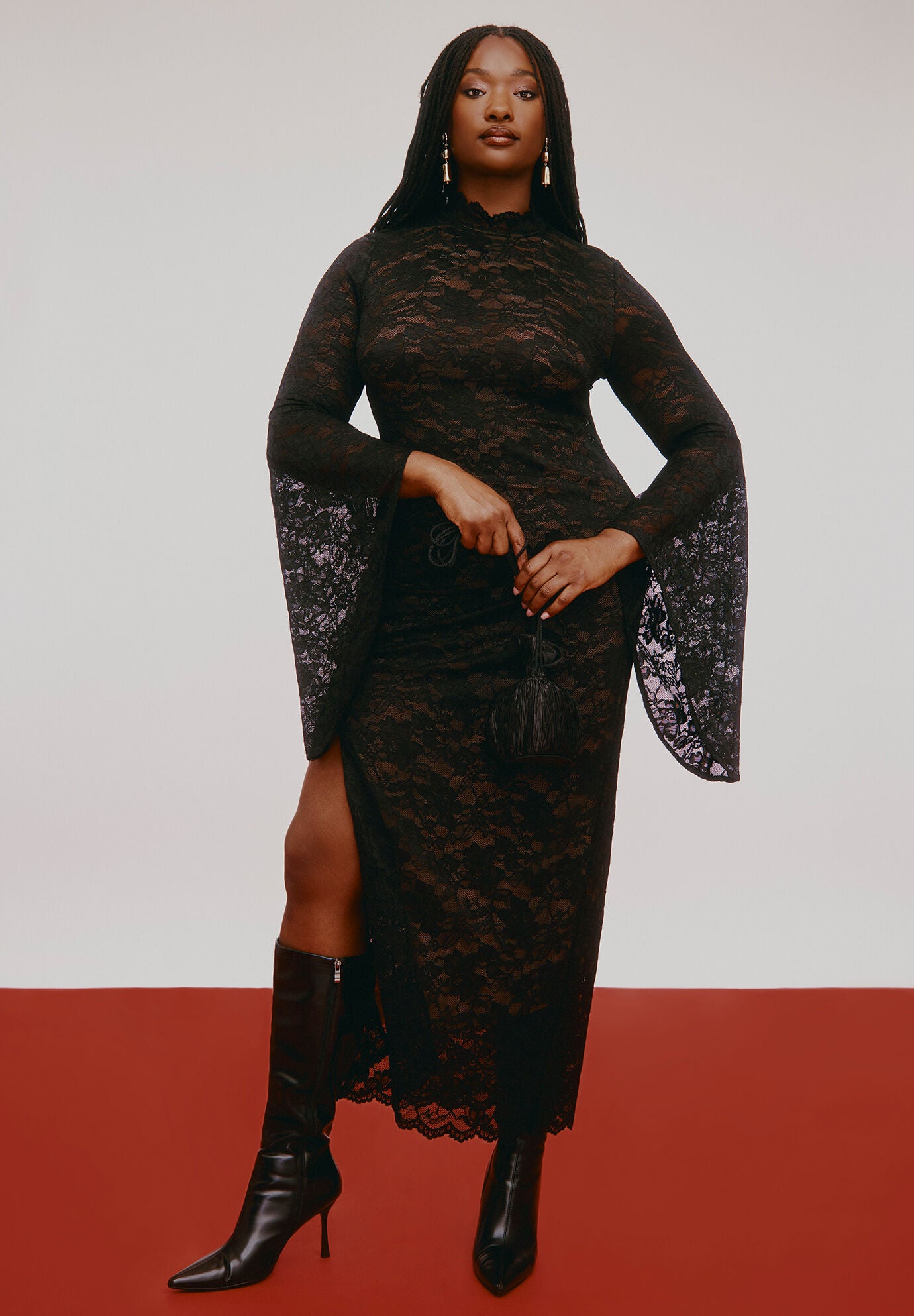 Lace Fitted Maxi Dress, BLACK ONYX, hi-res image number 0