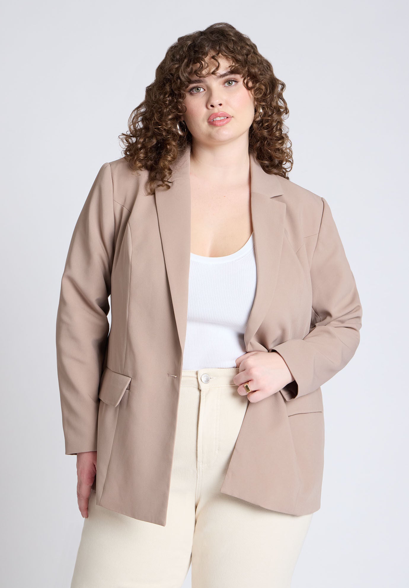 Classic Tailored Blazer - Long 365 Suit, Biscuit | Eloquii Classic Tailored Blazer - Long 365 Suit, Biscuit | Eloquii