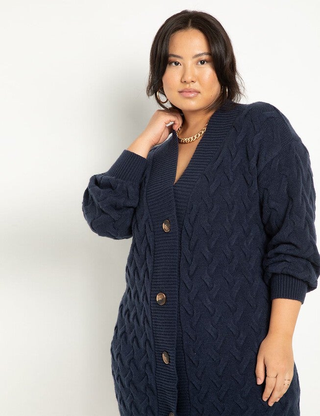 Novelty Stitch Cardigan Sweater Dress, DEEP NAVY, on-hover image number null