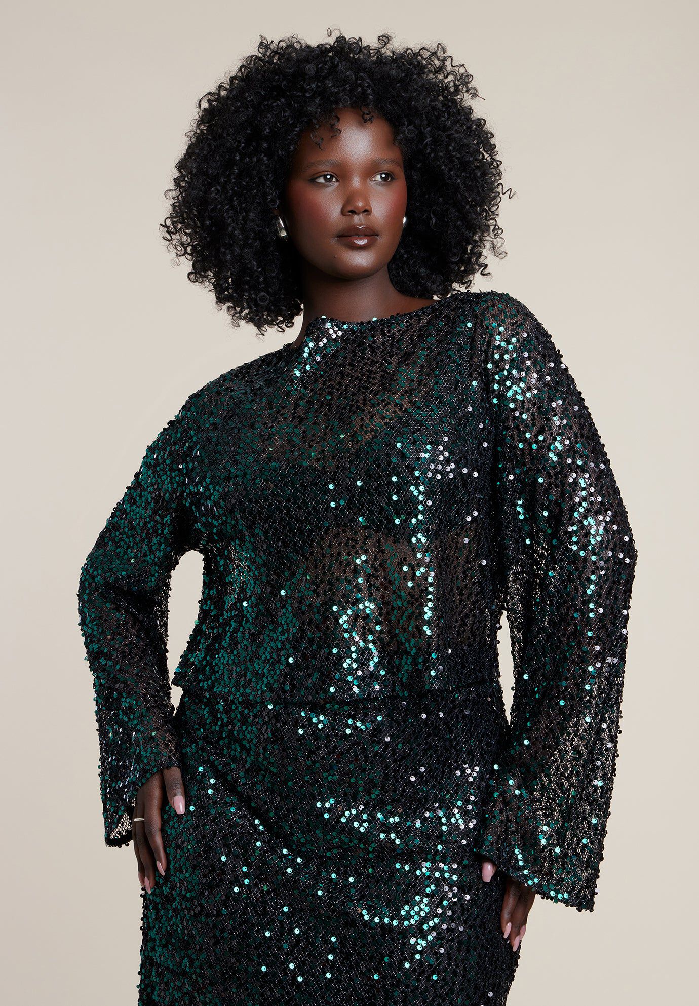 Boat Neck Sequin Crop Top