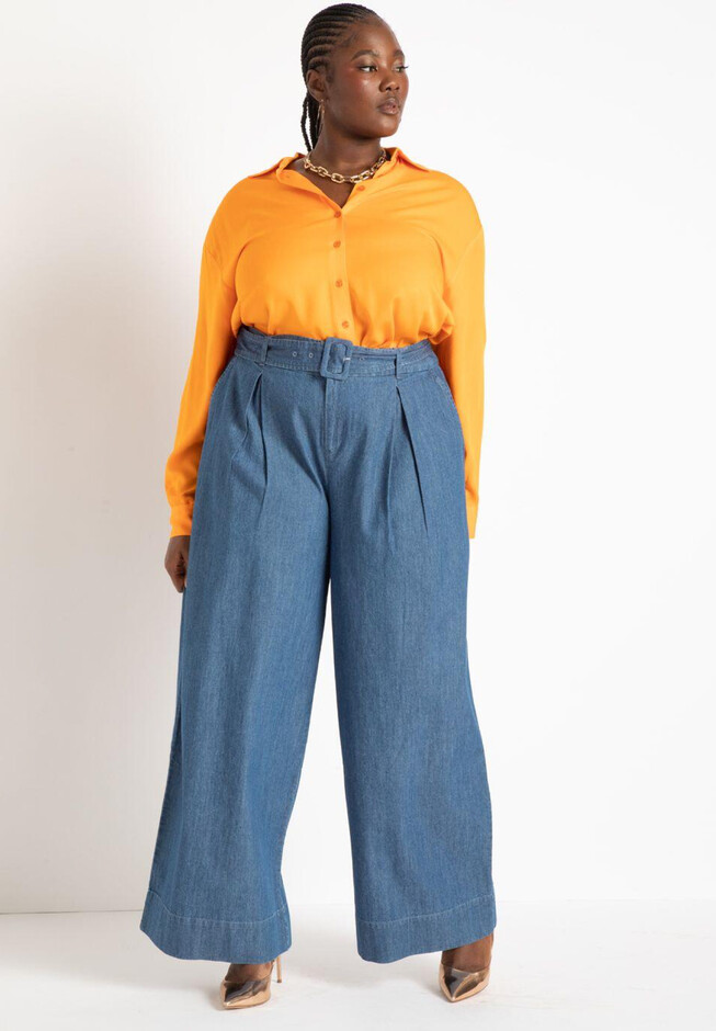 Belted Pleated Wide Leg Pant