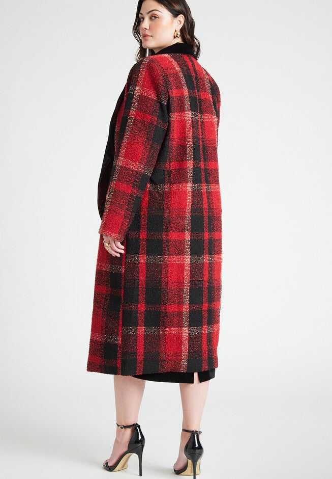 Longline Coat With Velvet Detail, , alternate image number null