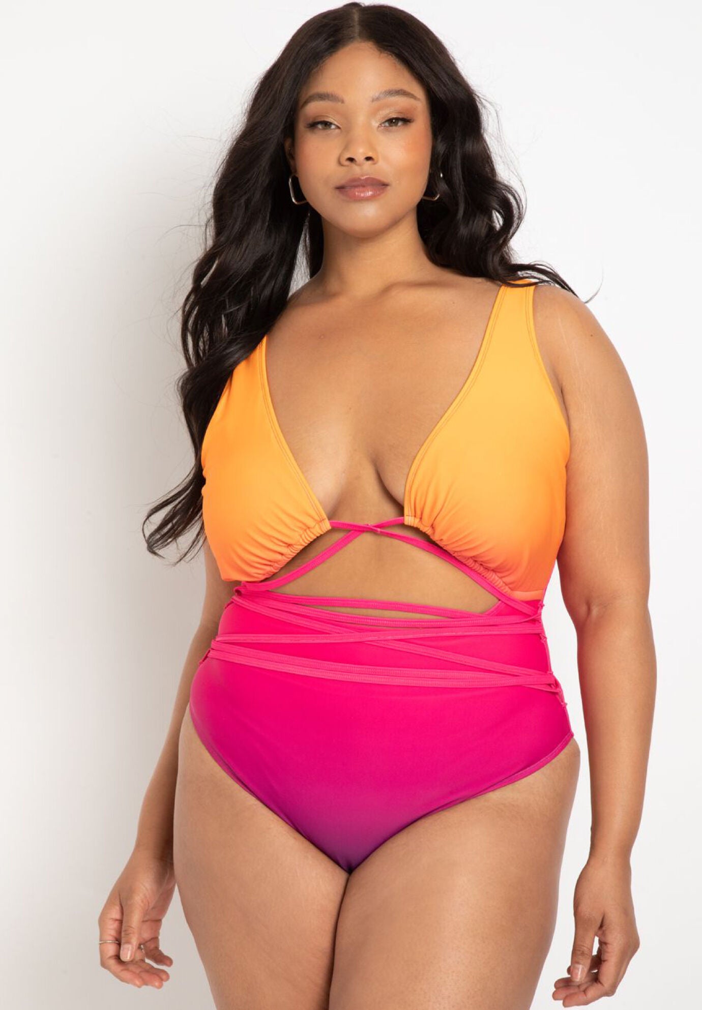 Gabi Fresh Swim x ELOQUII V Neck Wrap Swimsuit with High Cut Leg