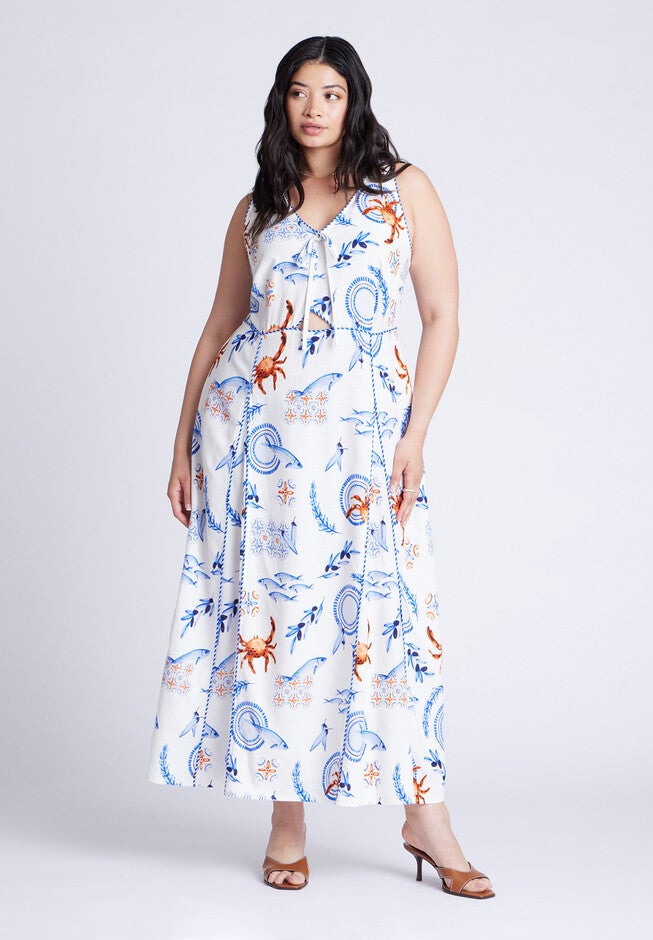 Roping Detail Printed Maxi Dress, SEASIDE, on-hover image number null