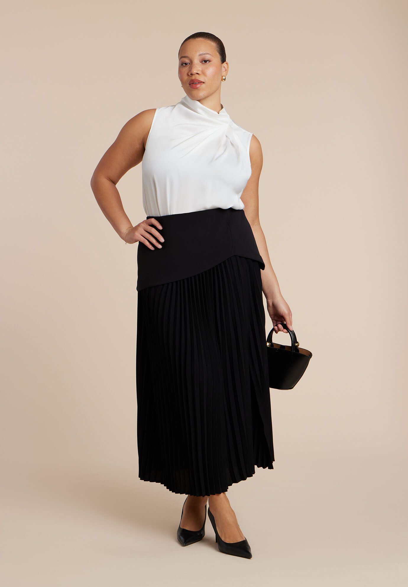 Mixed Media Pleated Skirt, BLACK ONYX, hi-res image number 0