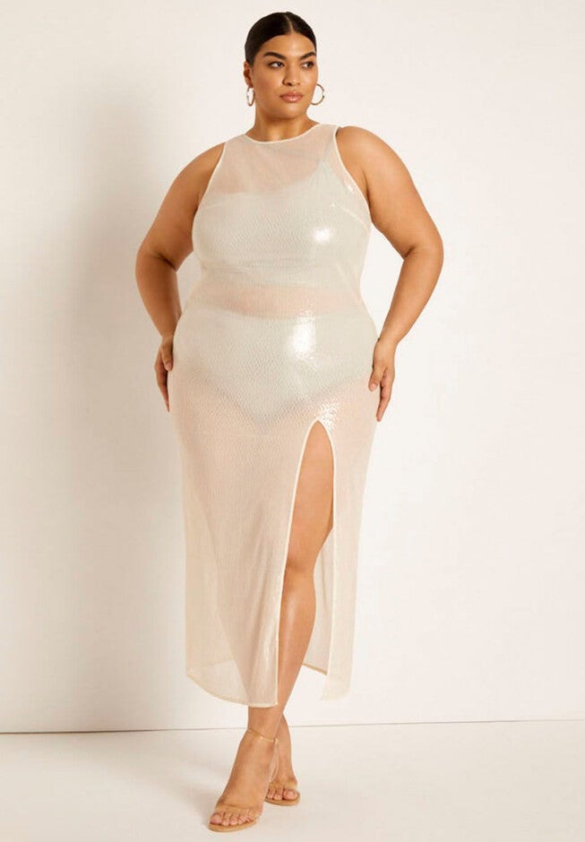 Gabi Fresh Swim x ELOQUII Sheer Sequin Coverup Maxi Dress with Slit, , on-hover image number null