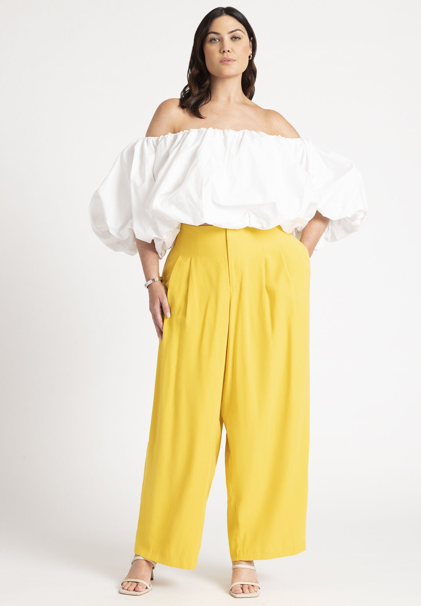 Bubble Top with Exaggerated Puff Sleeves, Powder White | Eloquii Bubble Top with Exaggerated Puff Sleeves, Powder White | Eloquii