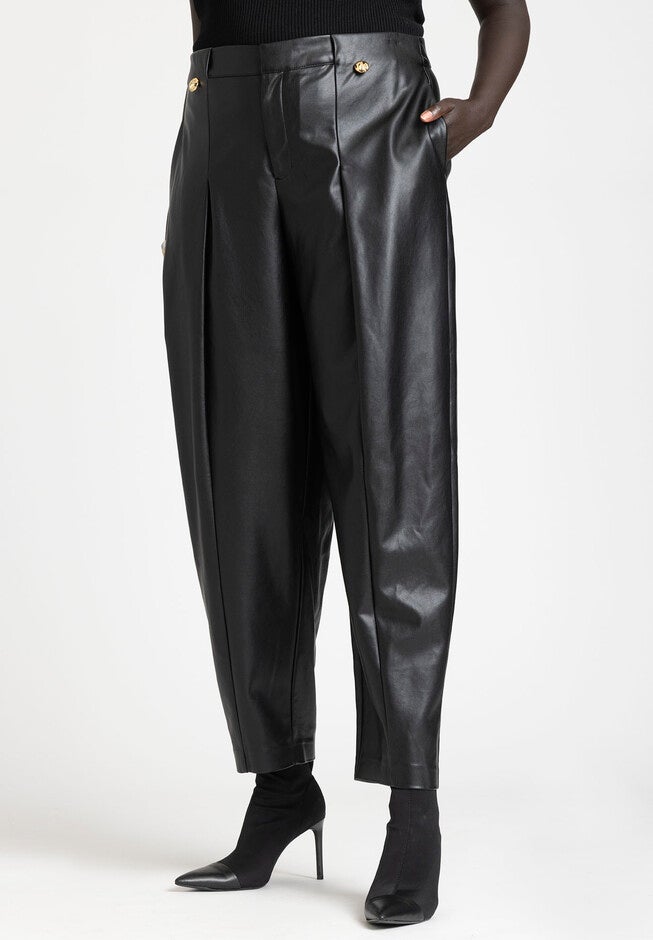 Button Pleat Faux Leather Pant, , alternate image number null