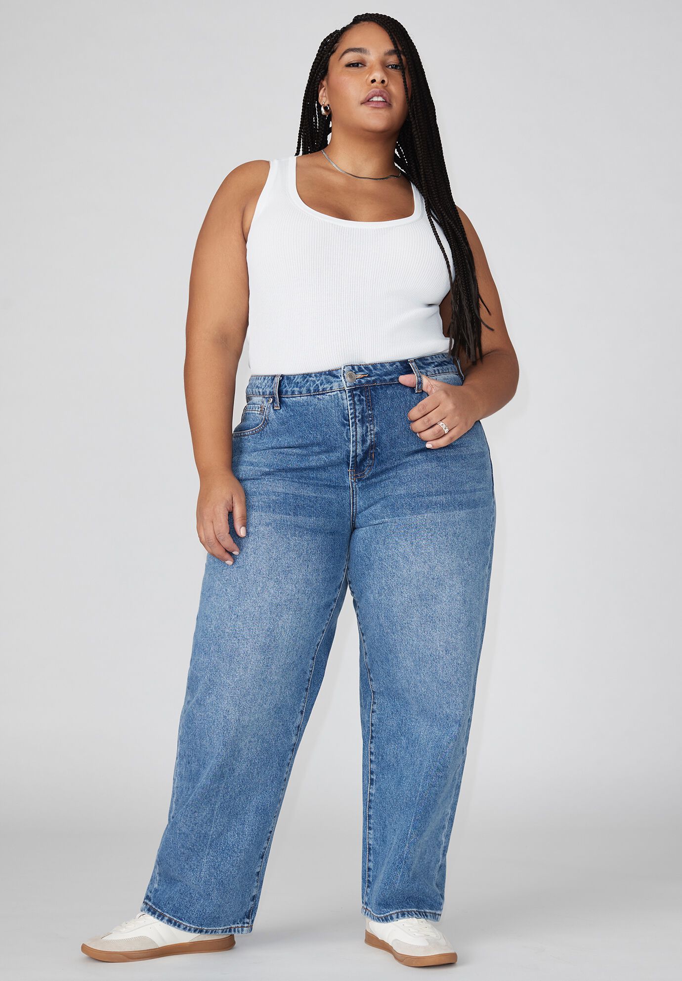 High Rise Loose Jeans Non Stretch Denim Medium Wash Eloquii