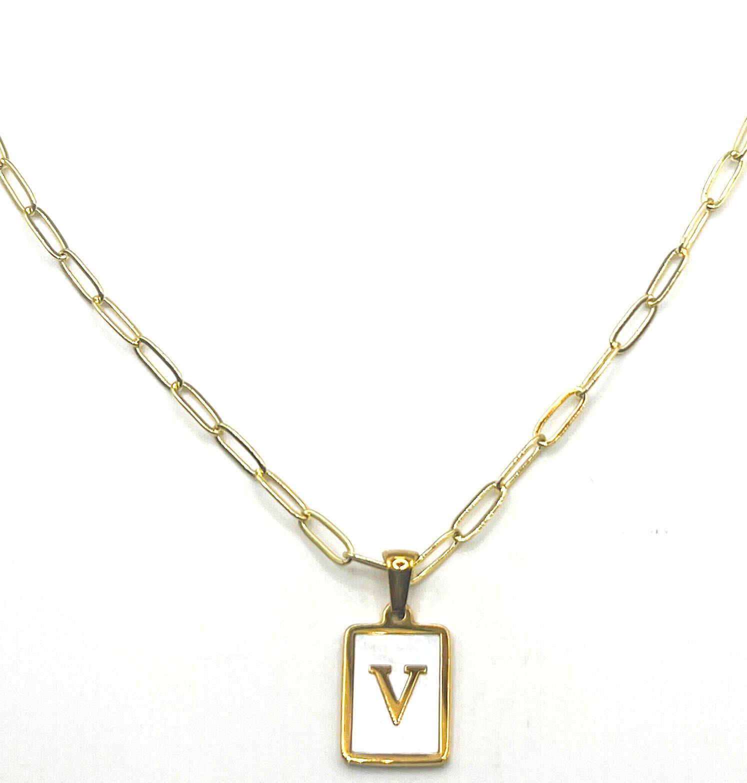 Pearlescent Initial Necklace, V, hi-res image number 0