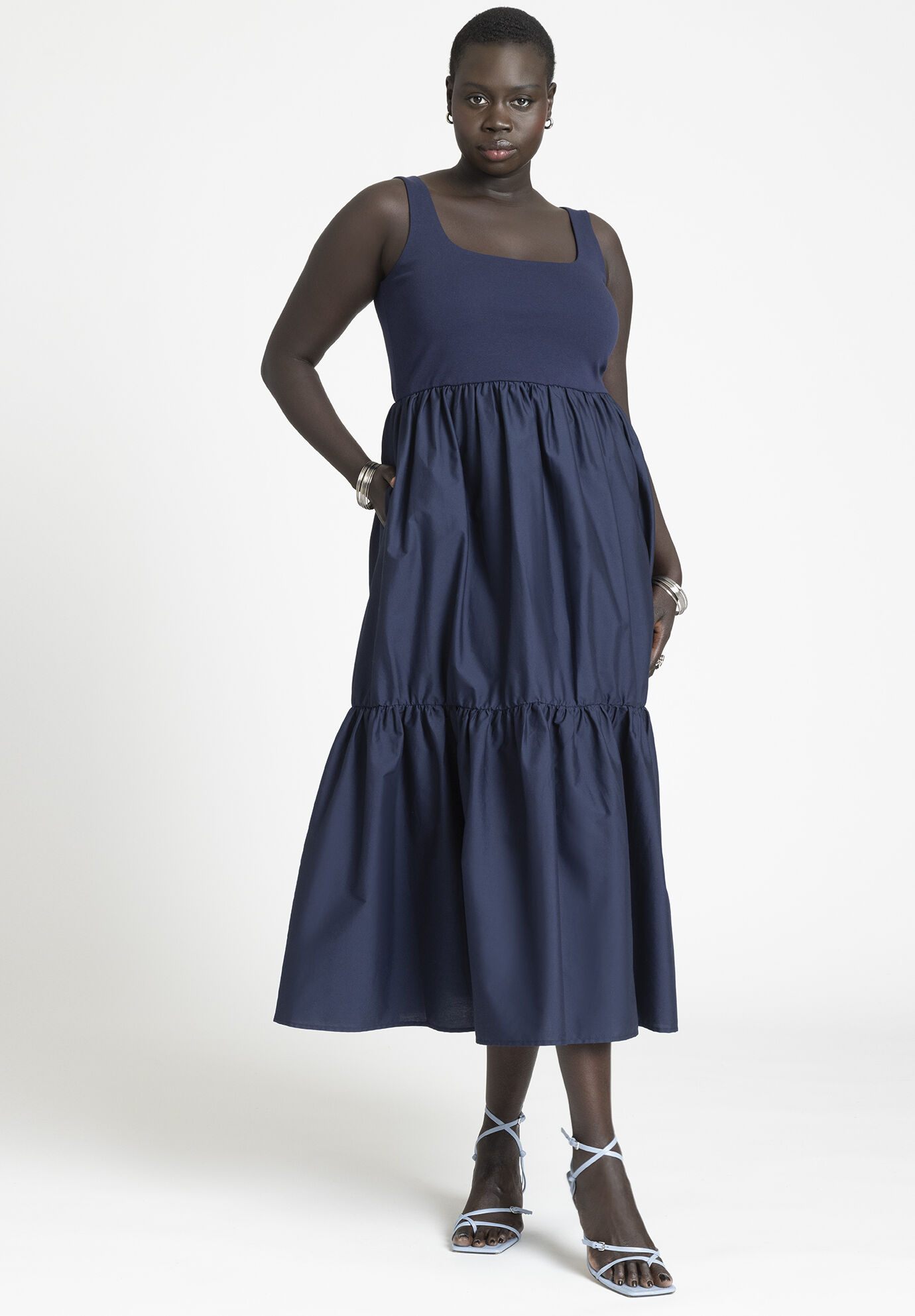 Plus Size Tank Tiered Pocketed Dress