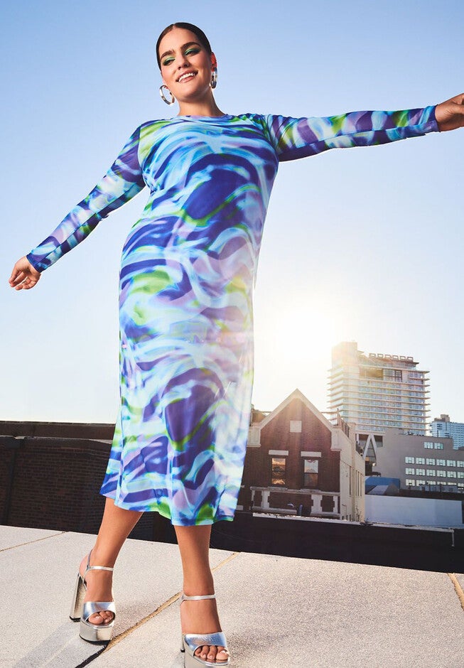 Printed Mesh Dress, , alternate image number 3