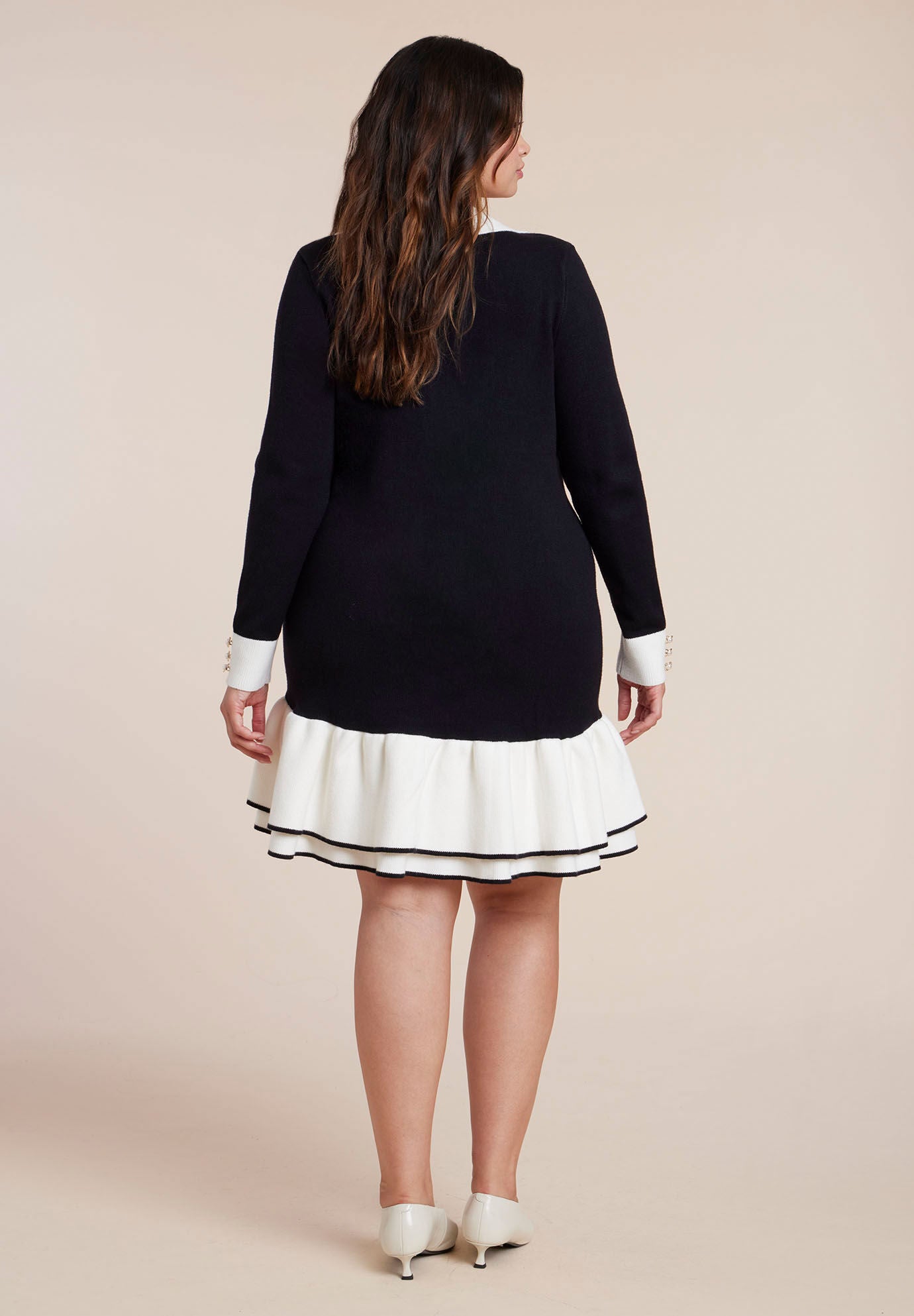  Contrast Tipping Flounce Mini Dress, BLACK ONYX, on-hover image number 1