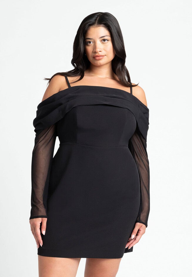 Pleated Off The Shoulder Mini Dress, BLACK ONYX, alternate image number null