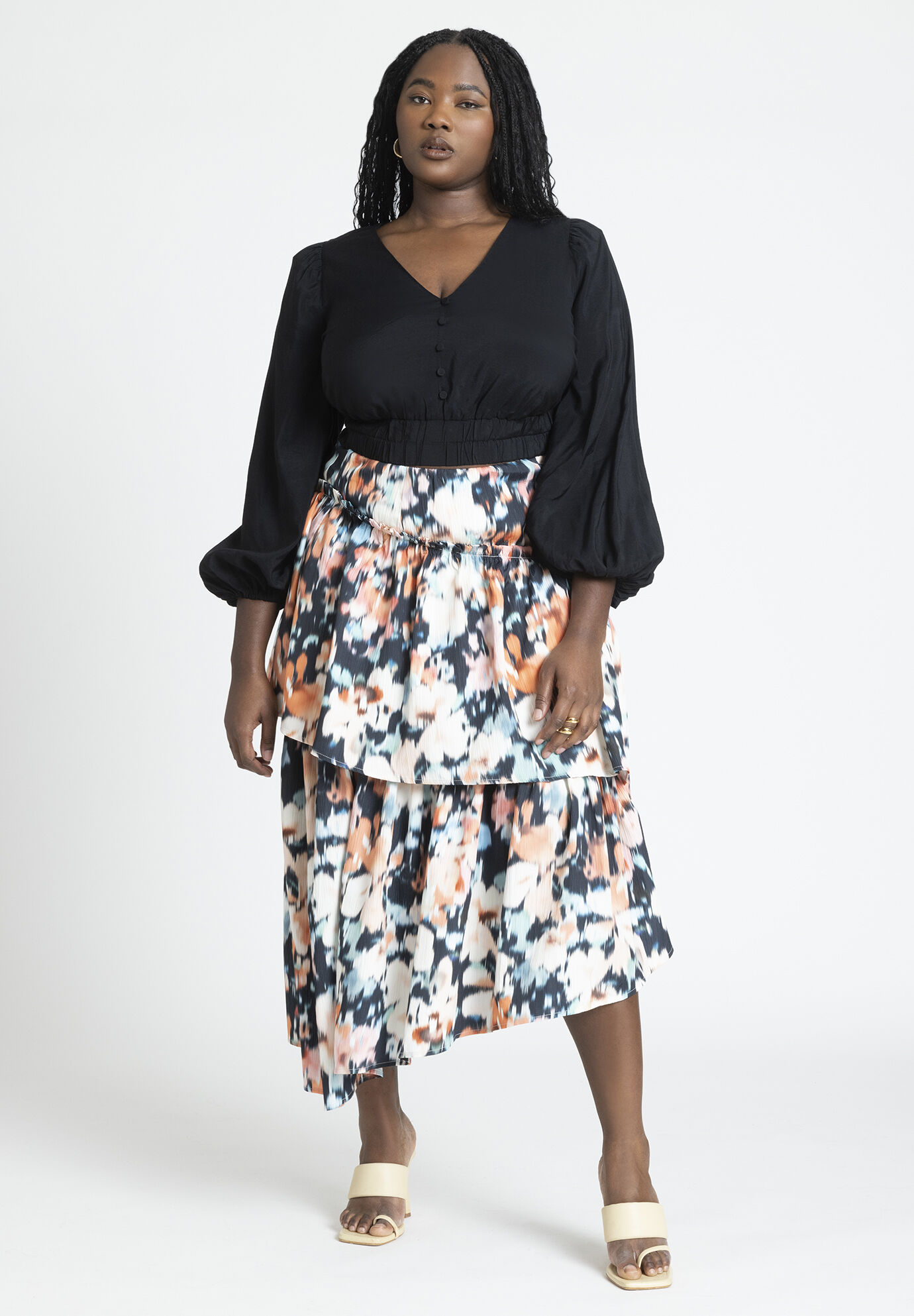 Plus Size Women Asym Tiered Printed Skirt By (size 20)