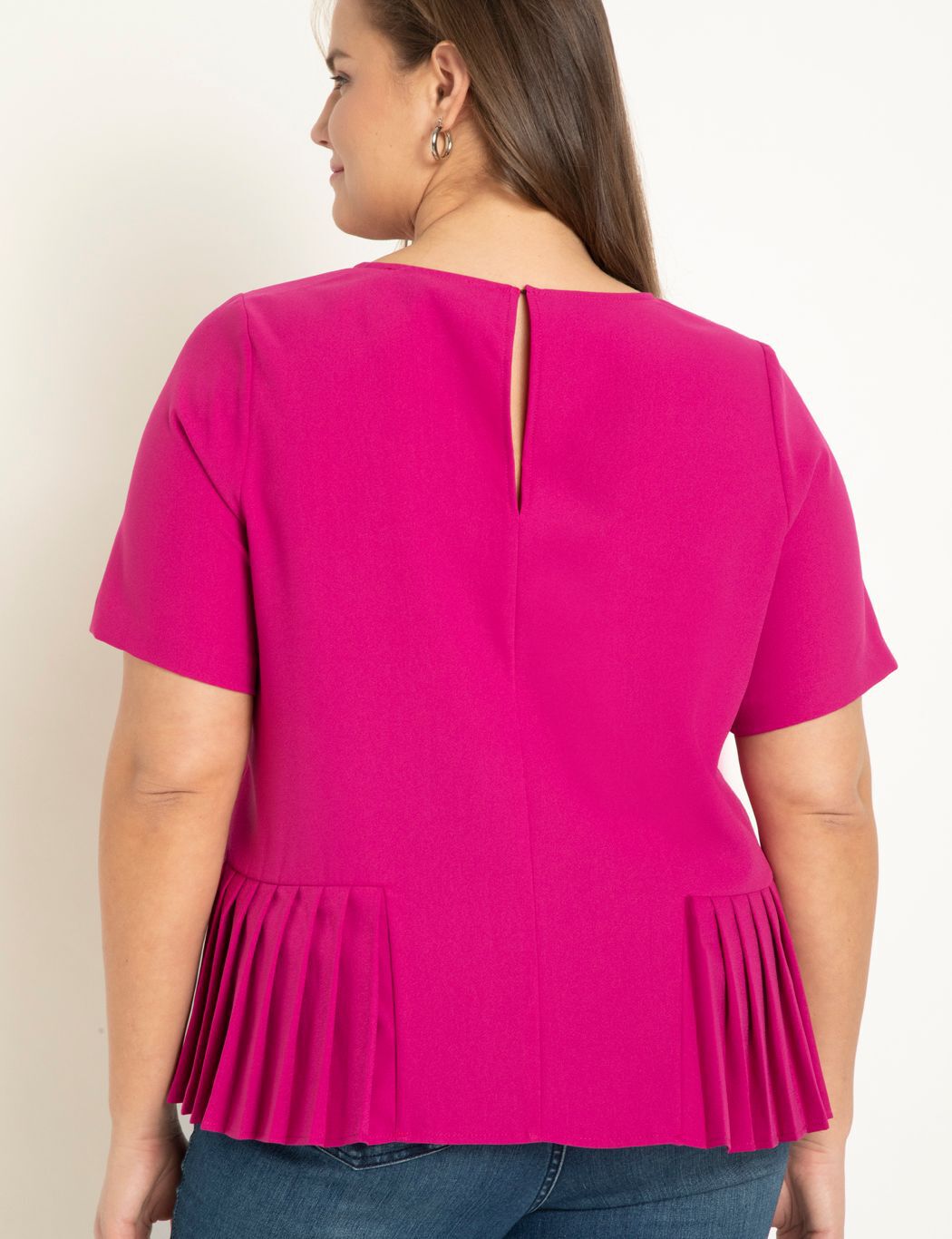 レビュー高評価の商品!の商品をすべて Hem Pleated Top Eloquii | Fuchsia Festival Blouse, Neck Crew - トップス
