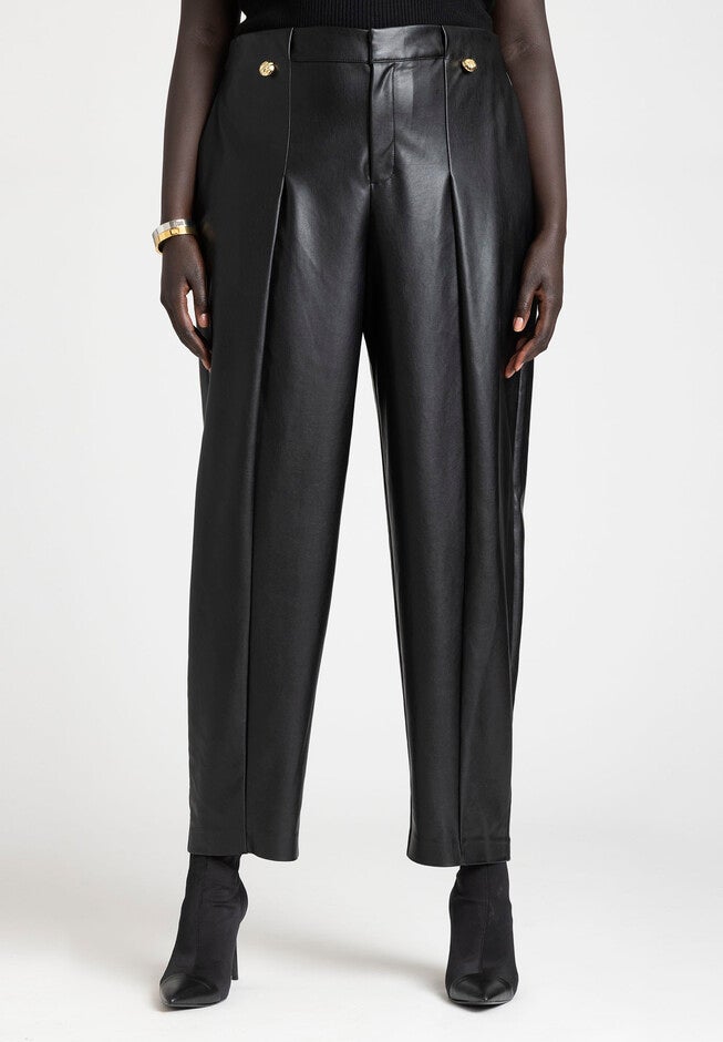 Button Pleat Faux Leather Pant, , alternate image number null