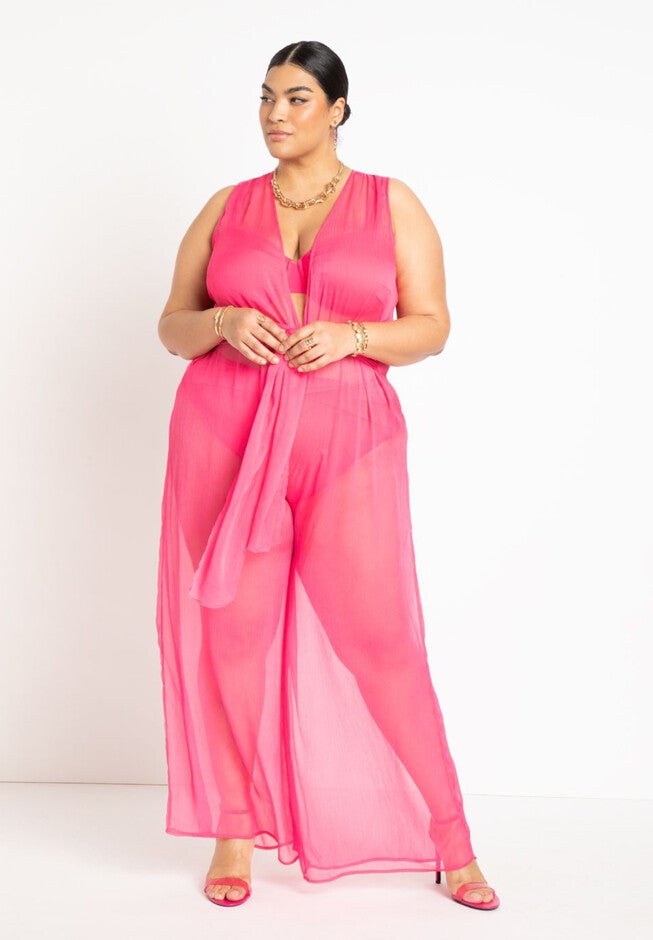 Gabi Fresh Swim x ELOQUII Plunge Neck Tie Front Coverup Jumpsuit, , on-hover image number null