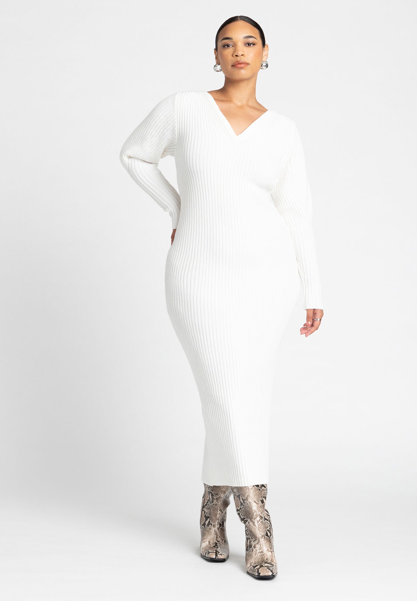 V Neck Ribbed Sweater Dress Eloquii