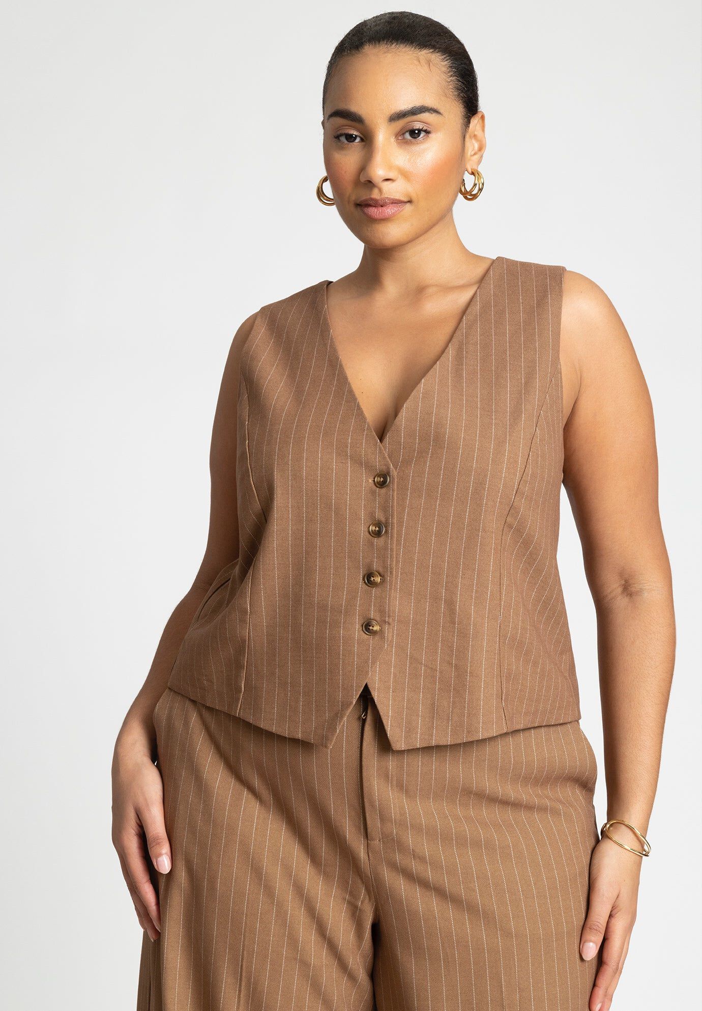 Pinstriped blazer with belt
