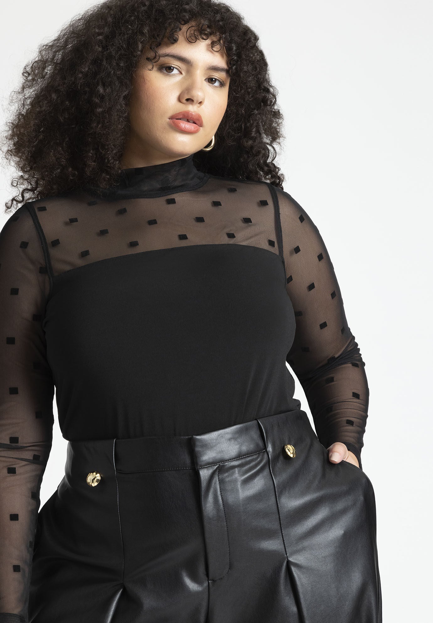 Flocked Mesh Yoke Top Eloquii