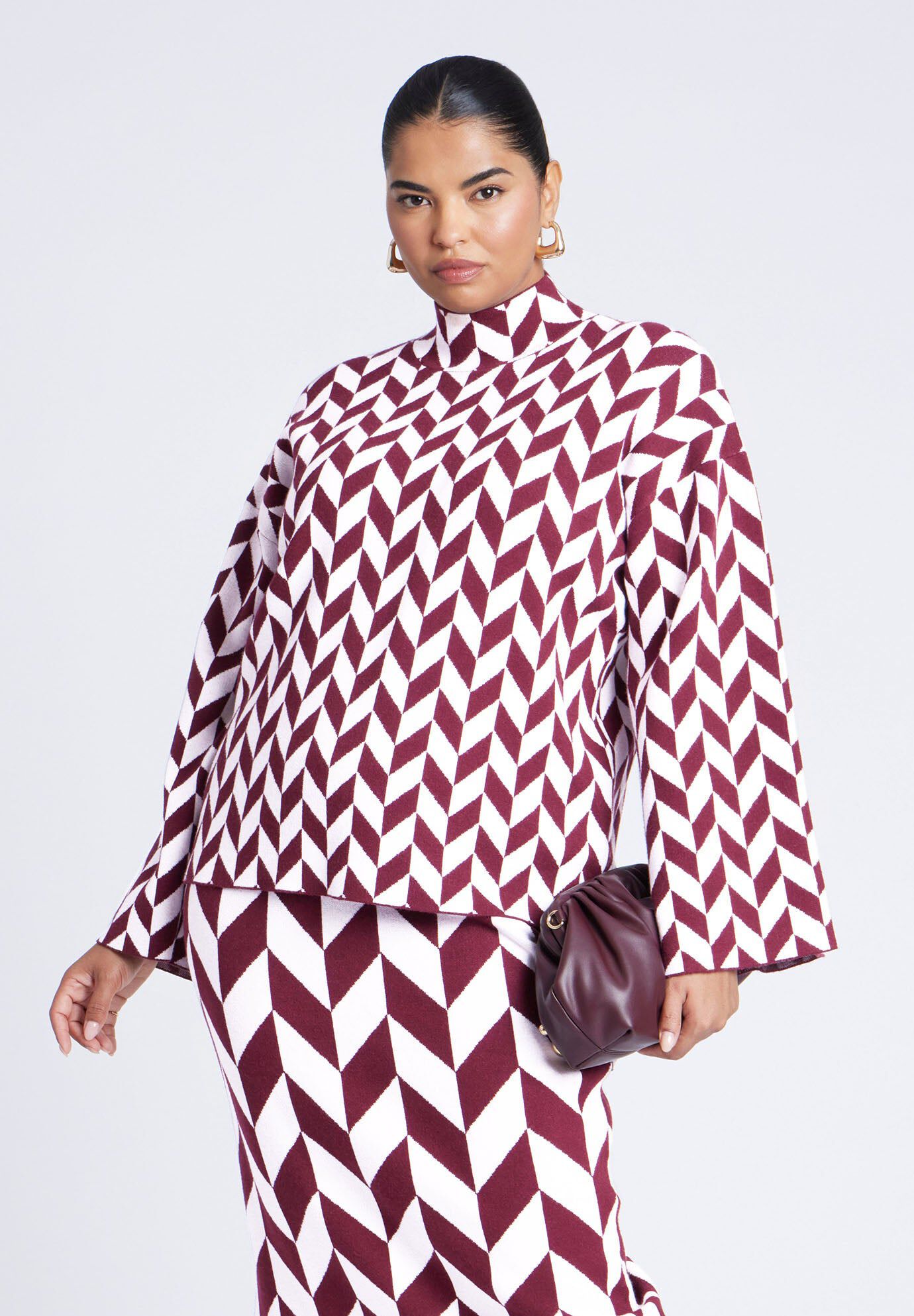 Mock Neck Intarsia Sweater