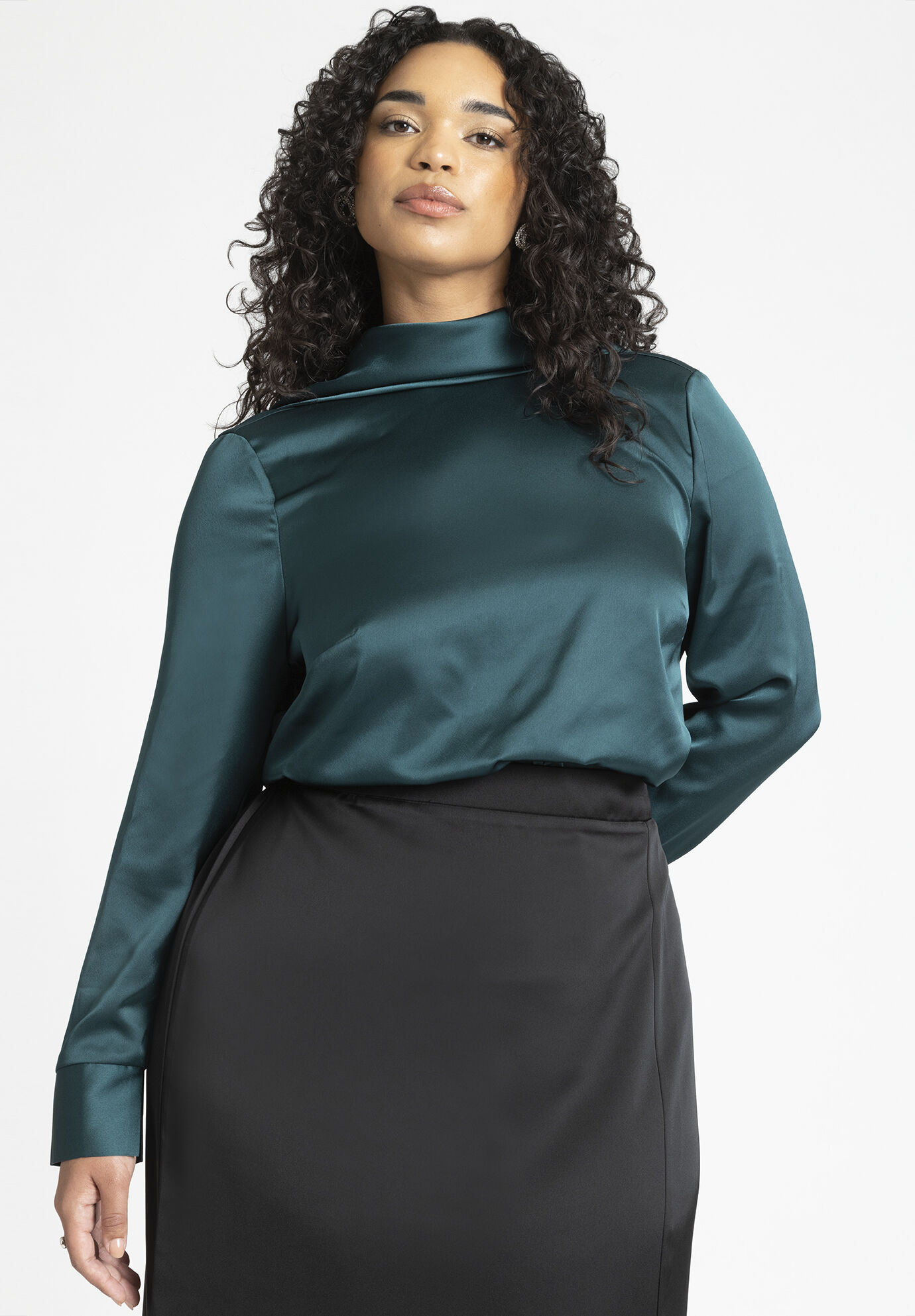 Women Strong Shoulder Draped Back Satin Blouse By ( Size 26 )