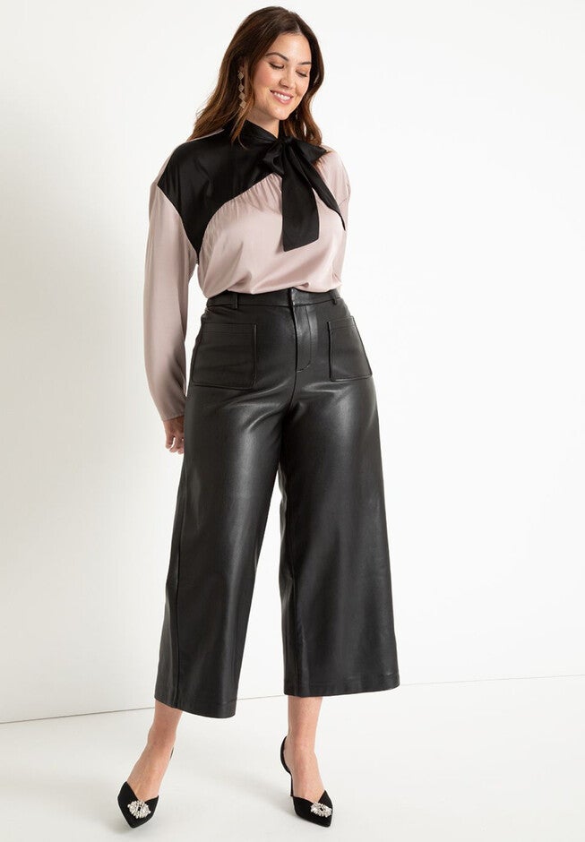 Colorblocked Tie Neck Blouse, , alternate image number null