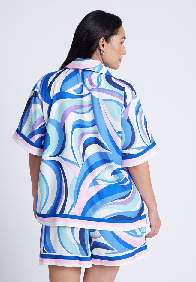 Printed Relaxed Top, SABRINA SWIRLS BLUES, on-hover image number null