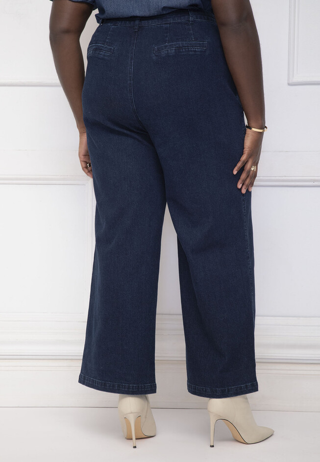 Pants Buttons Polyester High Rise Waist Wide Trousers - TD Mercado