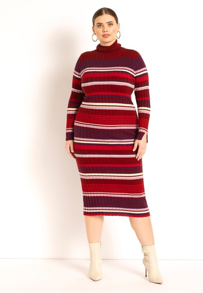 Striped Sweater Dress - Turtleneck Midi, 4472967 | ELOQUII Striped Sweater Dress - Turtleneck Midi, 4472967 | ELOQUII