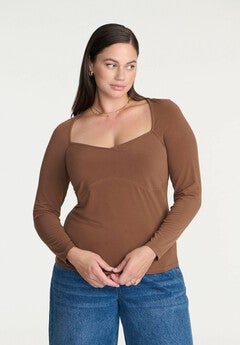 Sweetheart Neck Long Sleeve Top