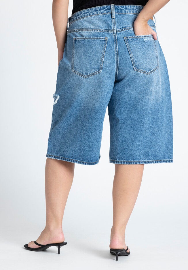 Destructed Denim Bermuda Short, MEDIUM WASH, alternate image number null