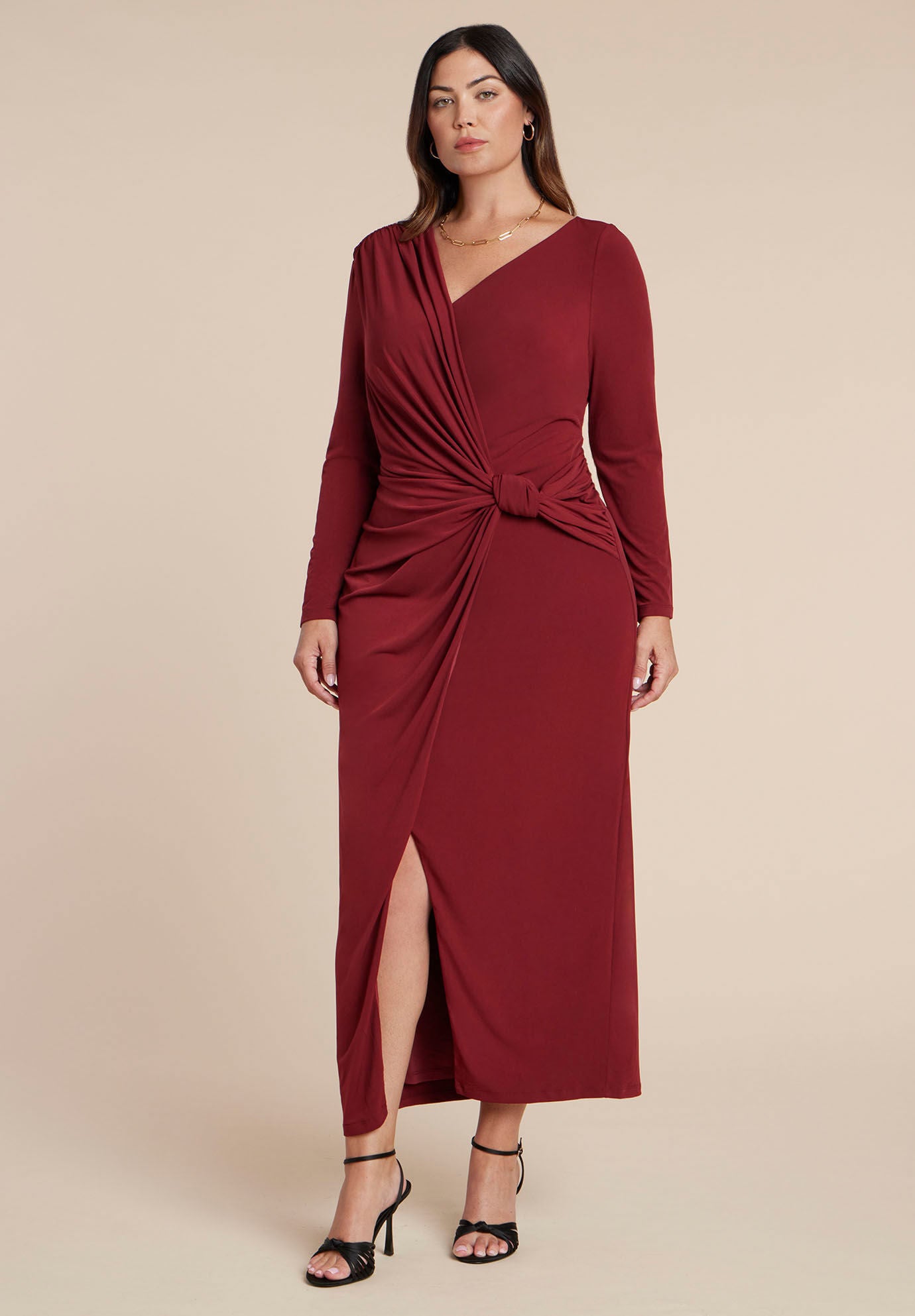 Twist Detail Knit Maxi Dress, CABERNET, hi-res image number 0