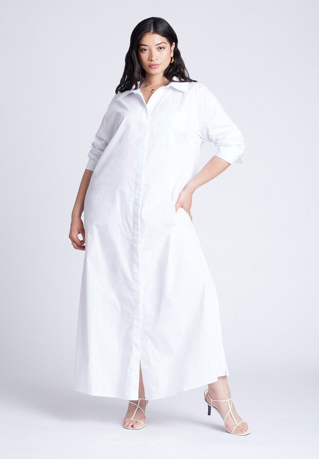 Collared Maxi Shirt Dress, BRIGHT WHITE, hi-res image number null