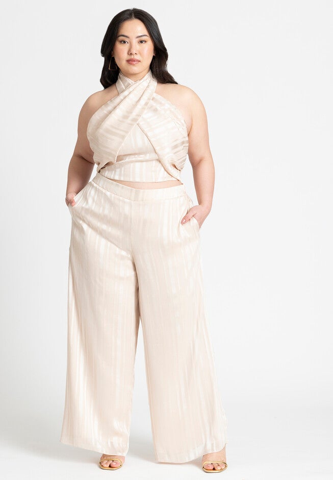 Metallic Stripe Halter Top, BEACH SAND, alternate image number null