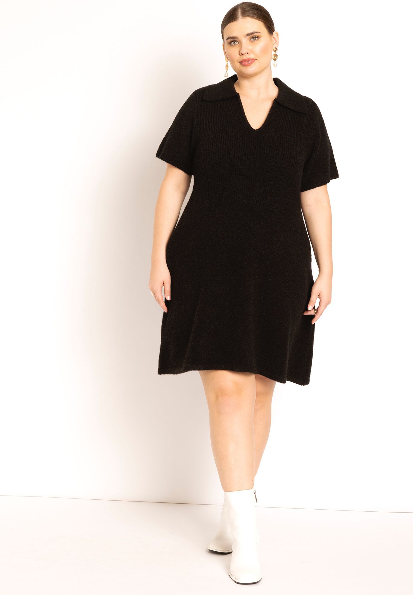 Plus Size Sweater Collared Short Dress