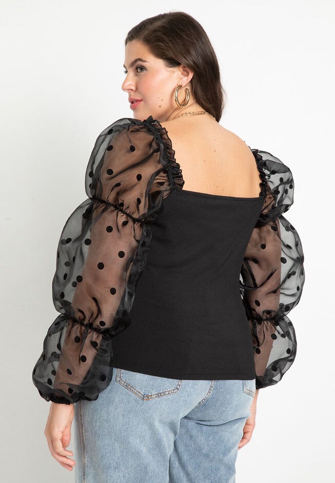 Flocked Organza Sleeve Top, , alternate image number null