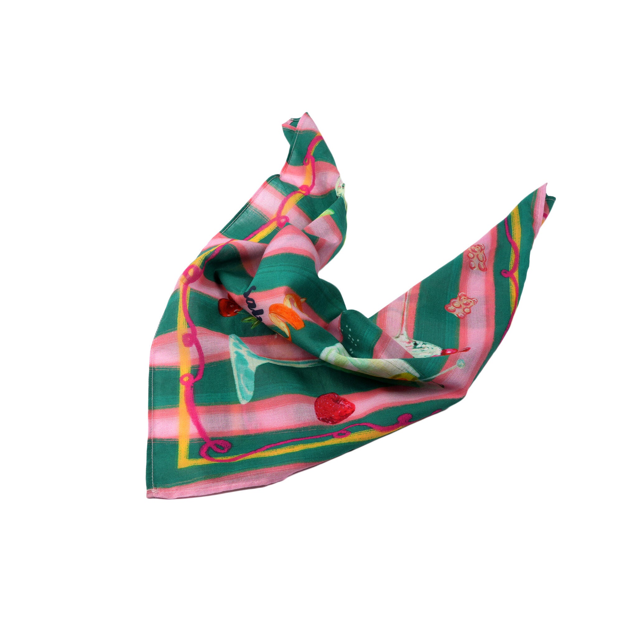 "Cheers" Cocktail Bandana - Dark Green, GREEN, hi-res image number 0