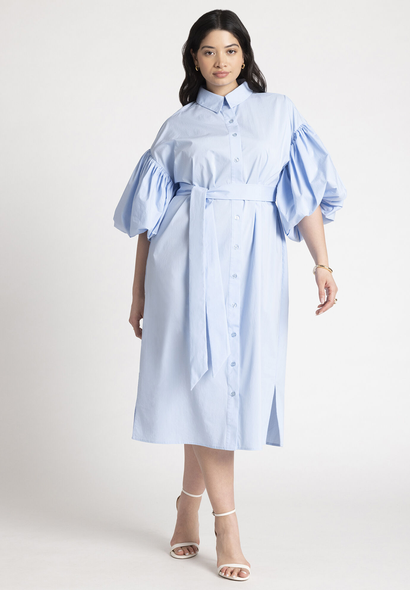 Plus Size Spandex Puff Sleeves Sleeves Dropped Shoulder Shirt Dress