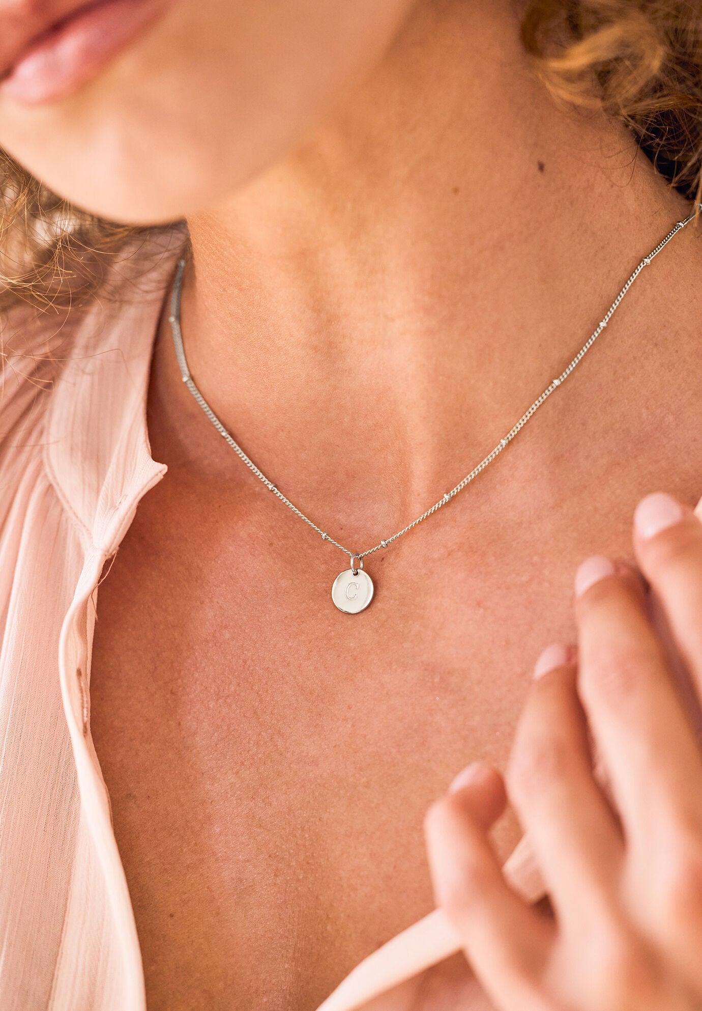 Madeline Silver Initial Pendant, M, alternate image number 2