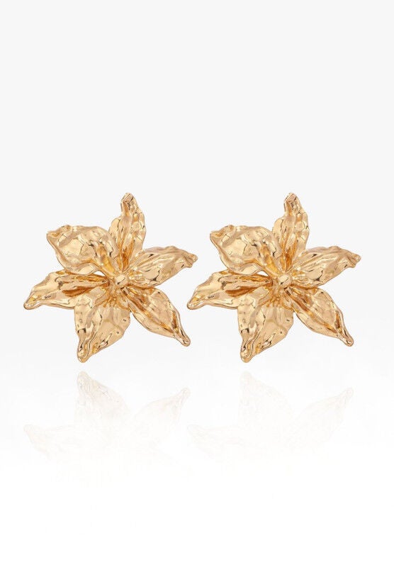 Marigold Flower Earrings, GOLD, hi-res image number 0
